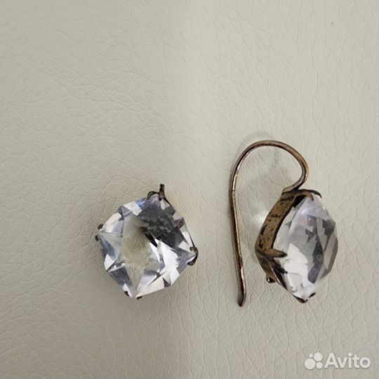 Серьги серебро СССР 875 проба СССР горный хрусталь