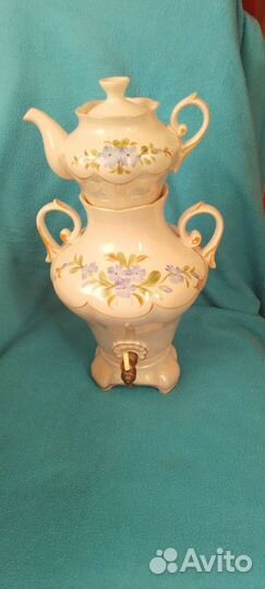 Самовар электрический фарфоровый СССР с чайничком