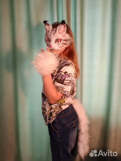 Маска для квадробики кошка белая с хвостом