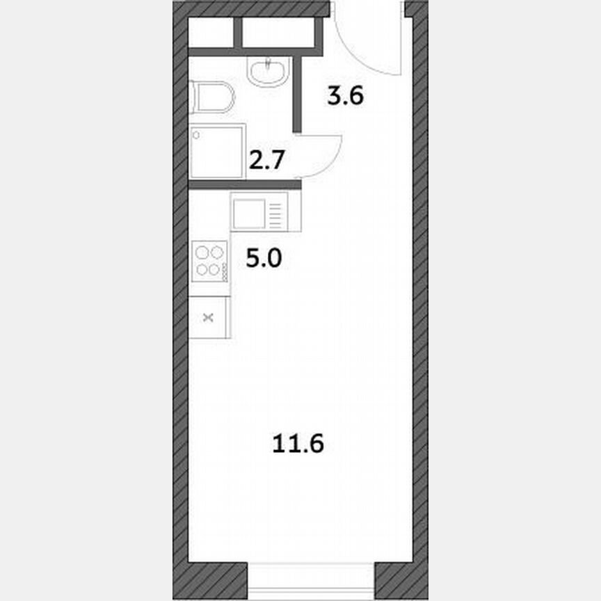 Квартира-студия, 22,9 м², 13/19 эт.