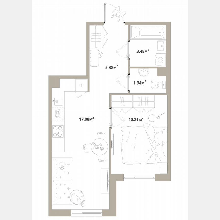 1-к. квартира, 38,1 м², 3/12 эт.