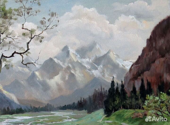 Картина горный пейзаж. Холст, масло