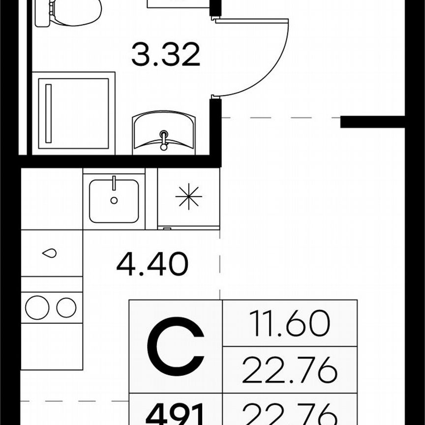 Квартира-студия, 22,8 м², 7/9 эт.