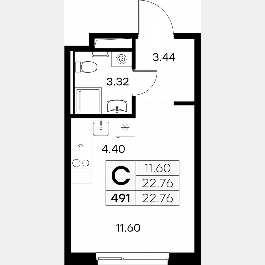 Квартира-студия, 22,8 м², 7/9 эт.