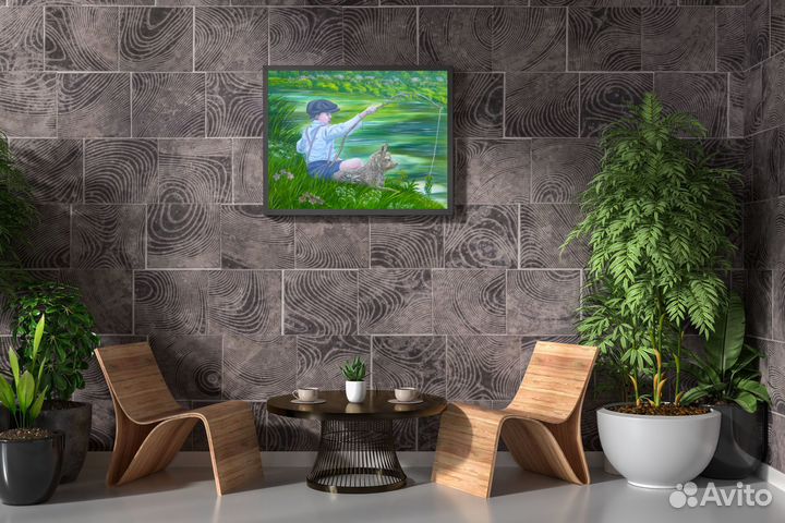 Картина маслом. Верные друзья. Мальчик с собакой