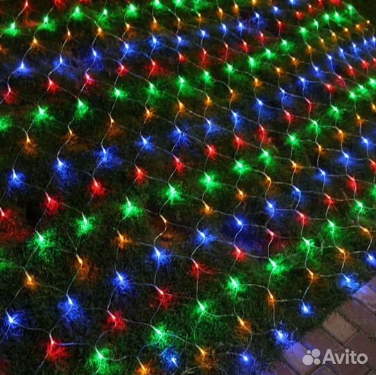 Сосны, елки, гирлянда, уличная, бахрома, шары