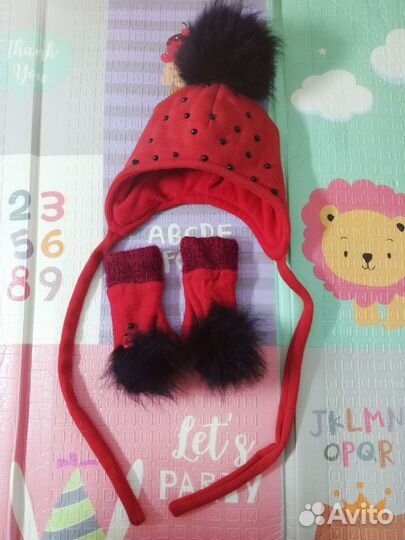 Зимний комплект шапка, варежки