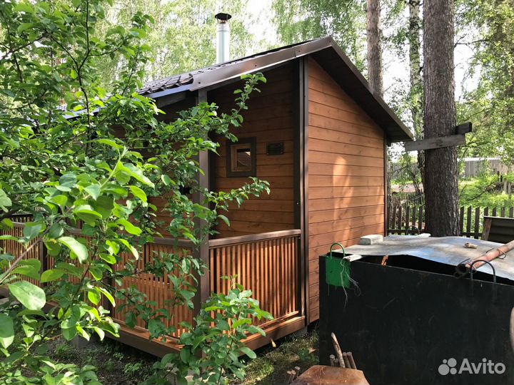 Мобильная баня с террасой от производителя