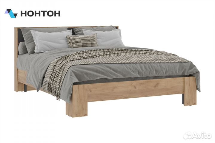 Кровать Ирма 1.6 м графит серый / дуб крафт золото