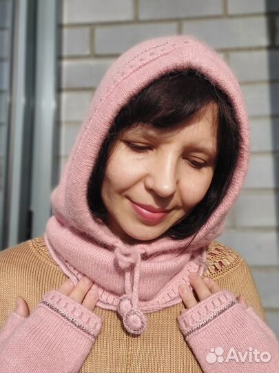 Капор капюшон женский вязаный новый митенки