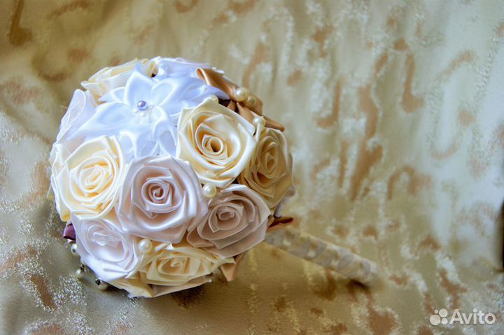 Брошь букет, букет-дублер, айвори, свадебный