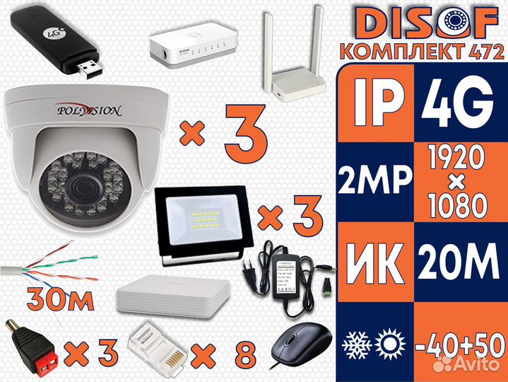 Видеонаблюдение комплект IP с 4G №472