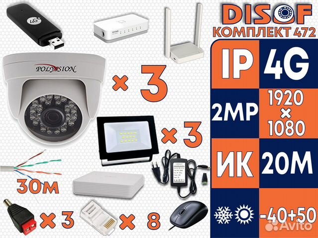 Видеонаблюдение комплект IP с 4G №472