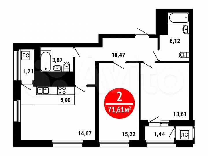 2-к. квартира, 71,6 м², 12/25 эт.