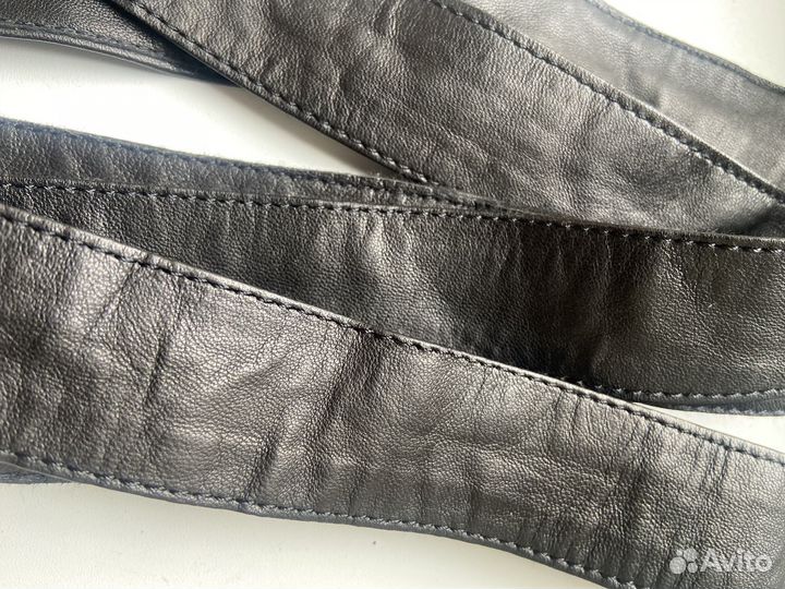 Чёрный кожаный пояс ремень от пальто дублёнки