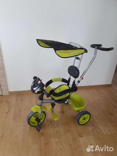 Велосипед с ручкой (козырёк, фиксация ребёнка)