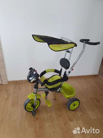 Велосипед с ручкой (козырёк, фиксация ребёнка)