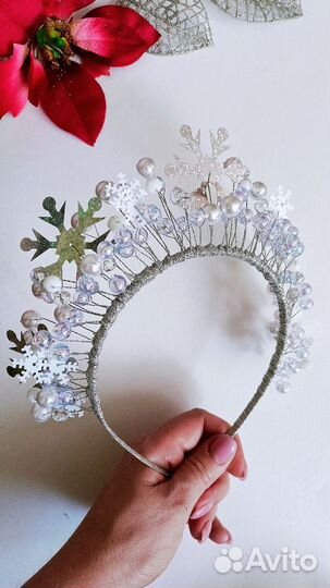Новогодний ободок корона со снежинками