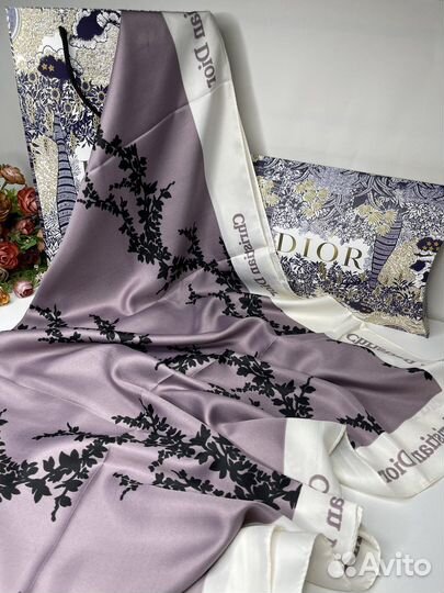 Шелковый платок christian dior лиловый