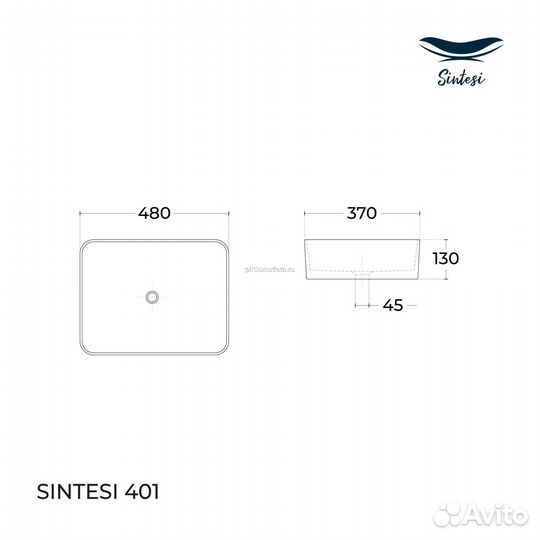 Sintesi SIN-LVB-APP-401 Раковина накладная, белая 48х37, без отверстия под смеситель