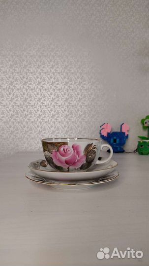Чайный сервиз лфз СССР Роза в вечернем саду Трио