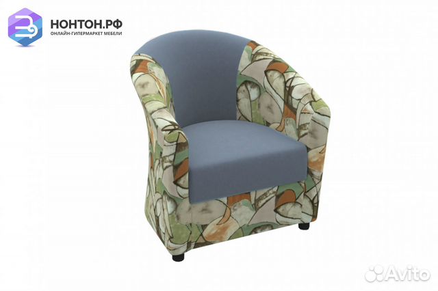 Кресло Глория-Эконом-2 голубое с принтом