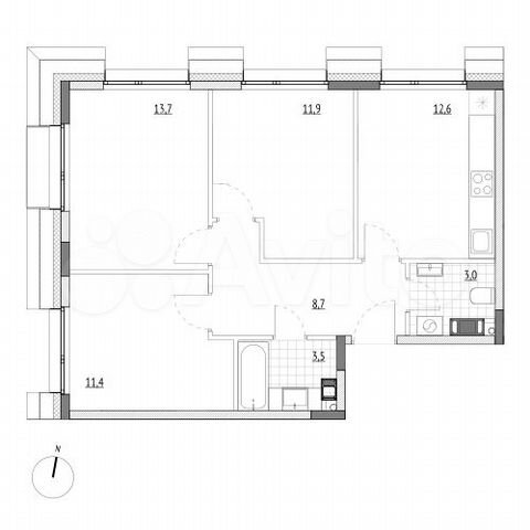 3-к. апартаменты, 64,8 м², 3/7 эт.