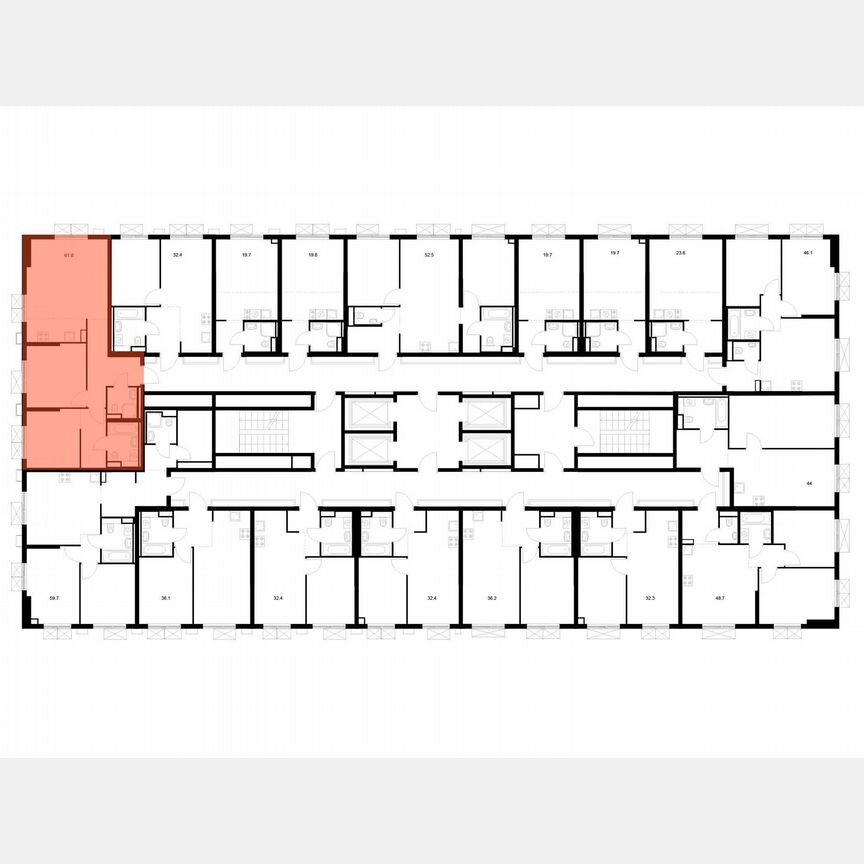 2-к. квартира, 61,8 м², 19/22 эт.