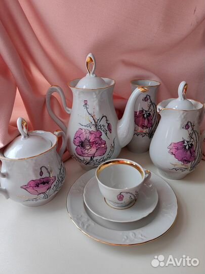 Винтажный сервиз маки, новый 6 персон