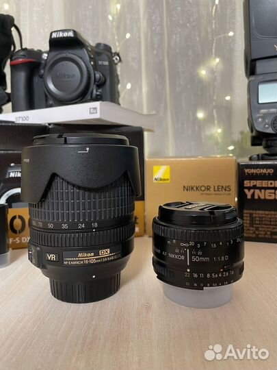 Фотоаппарат Nikon D7100 Kit18-105mm + 50mm и вспыш