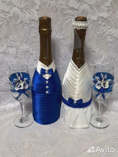 Украшение на свадебное шампанское