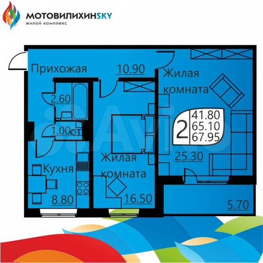 2-к. квартира, 64,2 м², 3/16 эт.