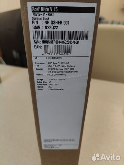Новый Acer Nitro (Ryzen 5/16Gb/RTX 3050 6Gb)