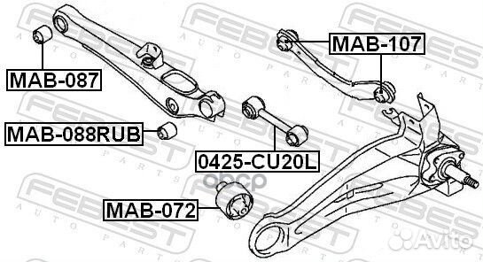 Сайлентблок задней поперечной тяги MAB088RUB Fe