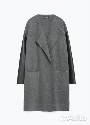 М трикотаж пальто-кардиган Zara кожаными рукавами