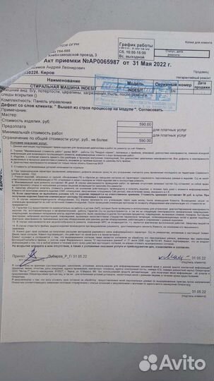 Восстановление или запчасти indesit BTW D61253(RF)