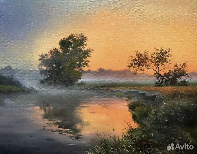 Картина маслом на холсте утренний пейзаж