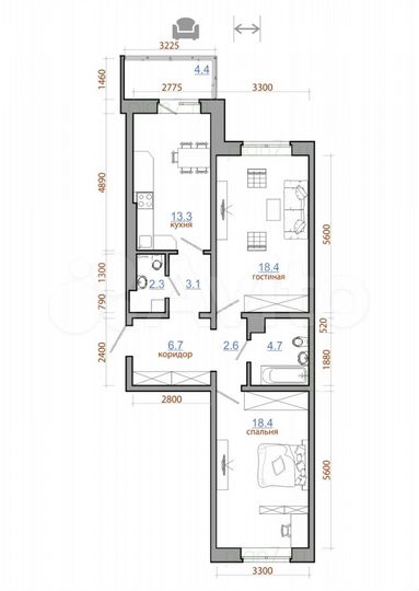 2-к. квартира, 74 м², 11/17 эт.