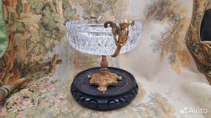 Конфетница винтажная латунь и хрусталь Италия