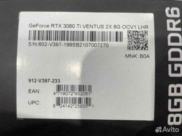 Видеокарта rtx 3060 ti ventus 2X 8G OCV1 LHR