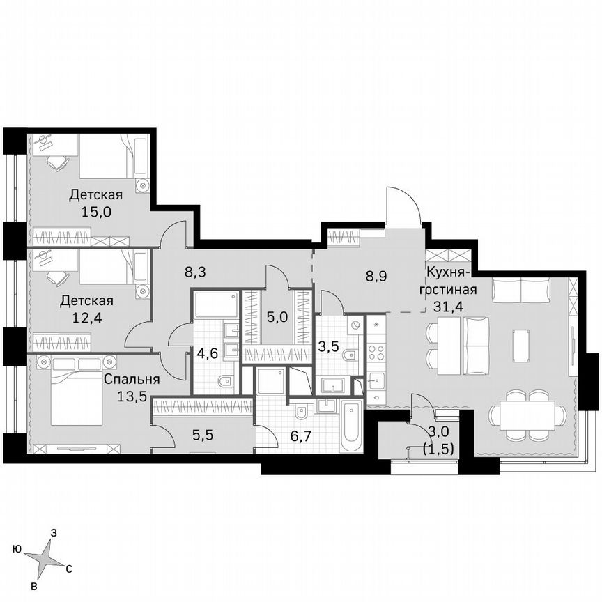 3-к. квартира, 116,4 м², 17/17 эт.
