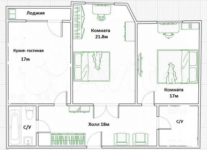 2-к. квартира, 84 м², 10/23 эт.