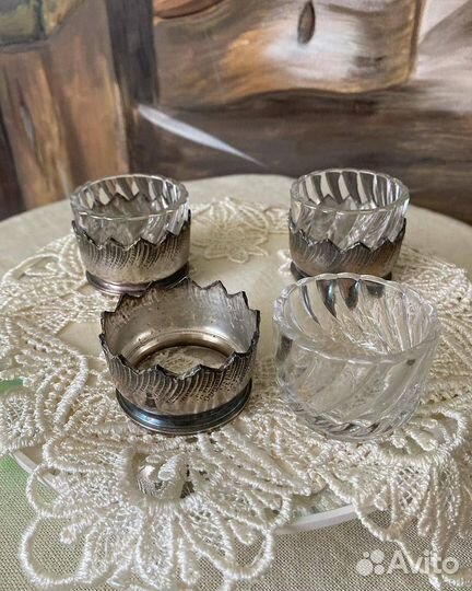 Антикварные солонки Хрусталь и серебро