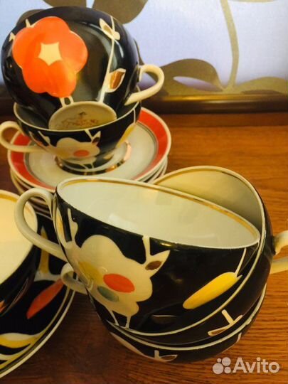 Чайные пары Сервиз Дулево Цветы на черном