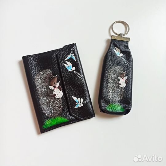 Комплект обложка на паспорт и ключница кожа lenali