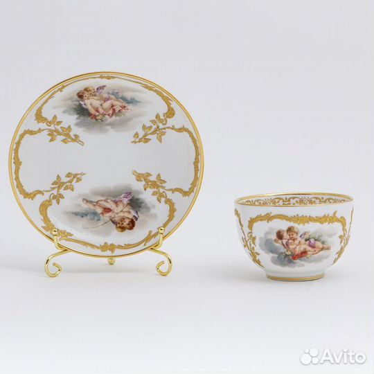 Старинная чайная пара с ручной росписью