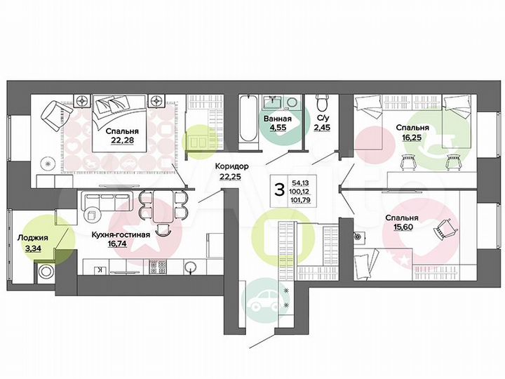 3-к. квартира, 101,8 м², 5/15 эт.