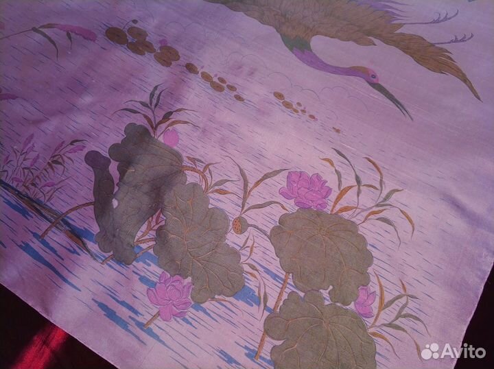 Шелковый платок Цапли розовый тайский шелк Тайланд