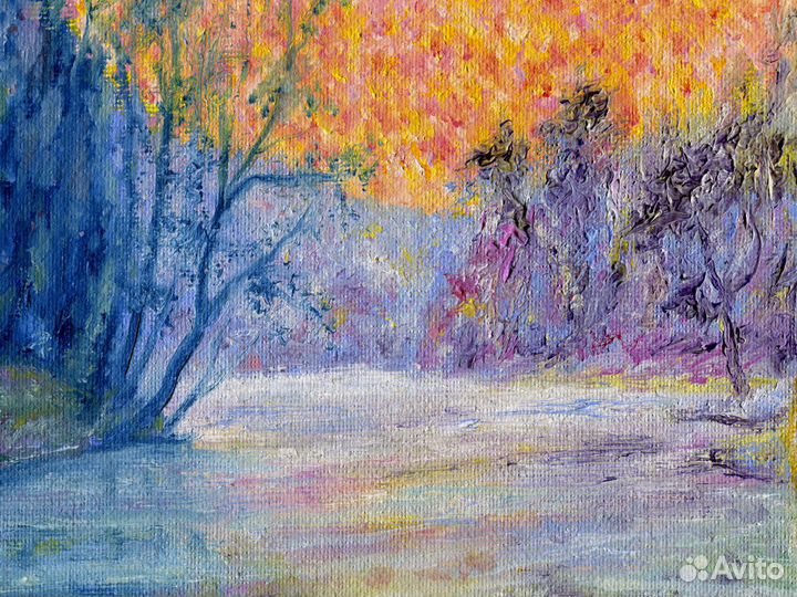 Картина маслом на холсте. Пейзаж с озером