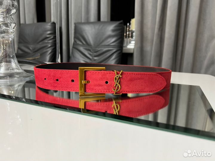 Ремень ysl замша 3 cm красный